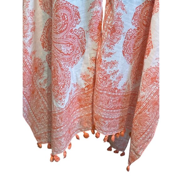 Boho-Inspired Orange & White Paisley Kimono Wrap With Tassel Trim - Picture 4 of 5